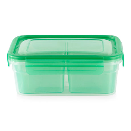 Meal Prep 2-section Divided: 4.6-cup Rectangle Storage Container with green lid