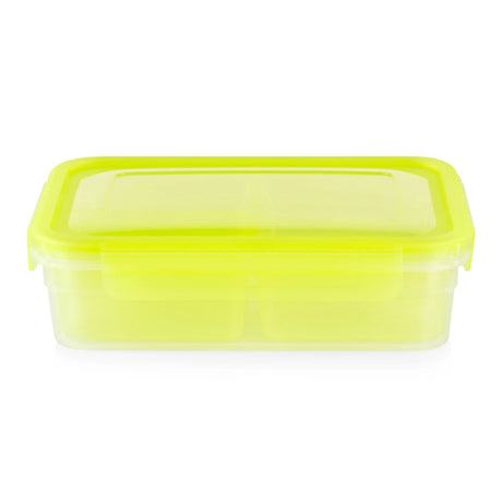 Meal Prep 3-section Divided: 5.9-cup Rectangle Storage Container with lime green lid