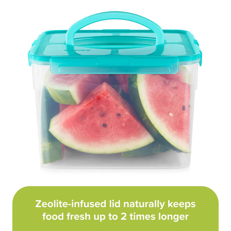  Meal Prep 29-cup Storage Container with watermelon inside &amp; text "zeolite-infused lid naturally keeps food fresh