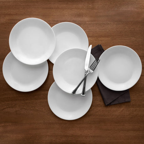  Winter Frost White 10.25" Dinnerplate, 6 pack, on the table 