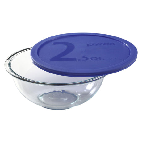 Pyrex 2.5-qt mixing bowl with blue lid
