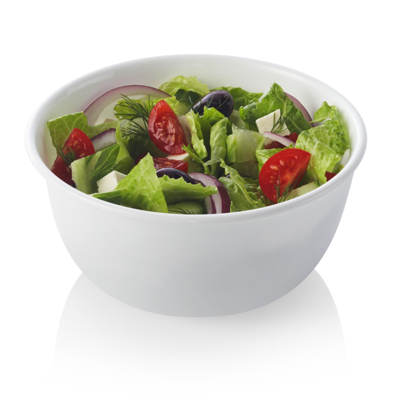 Winter Frost White 28-ounce bowl with salad inside