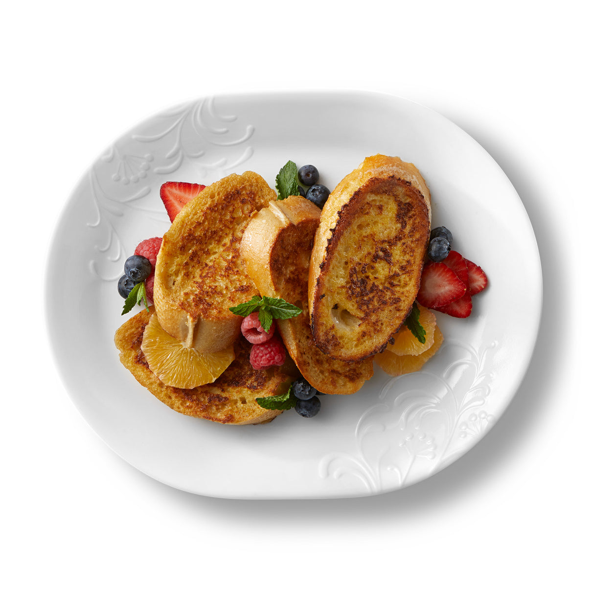 Corelle Cherish 12.25" Serving Platter filled with french toast and fruit
