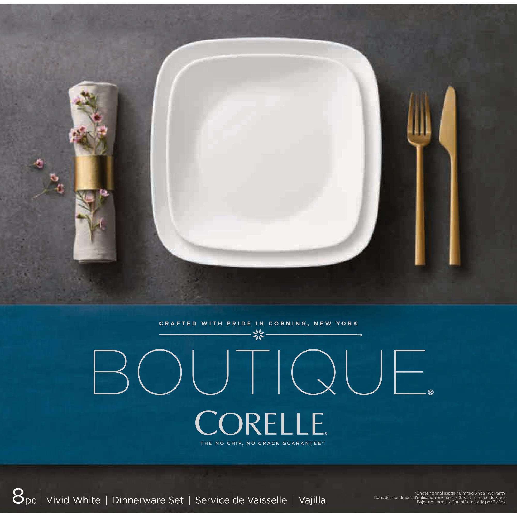 Corelle® Boutique Vivid White 8-piece Dinnerware Set, Service for 4