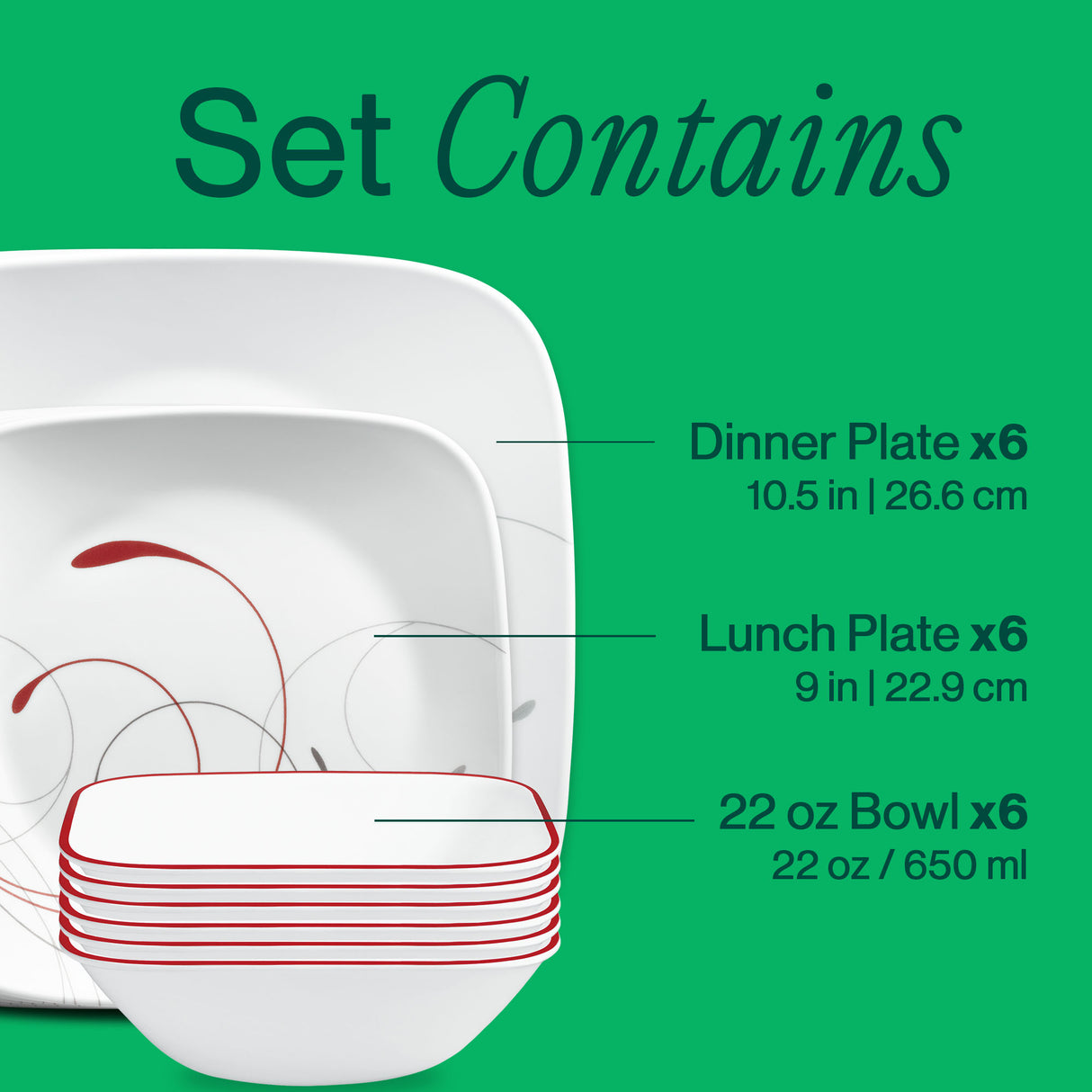 Corelle® Square Splendor 18-piece Dinnerware Set, Service for 6