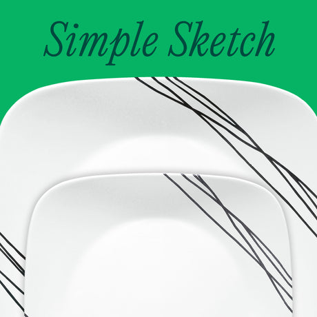 Corelle® Square Simple Sketch 18-piece Dinnerware Set, Service for 6