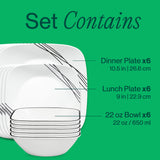 Corelle® Square Simple Sketch 18-piece Dinnerware Set, Service for 6