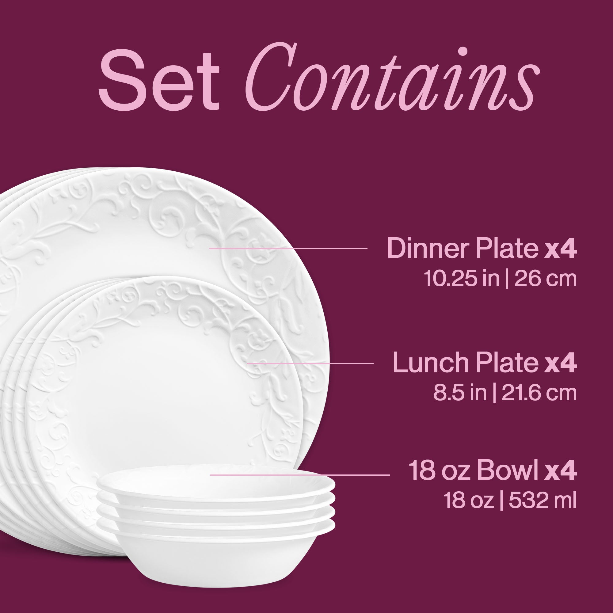 Corelle® Bella Faenza 12-Piece Dinnerware Set | Lightweight & Durable