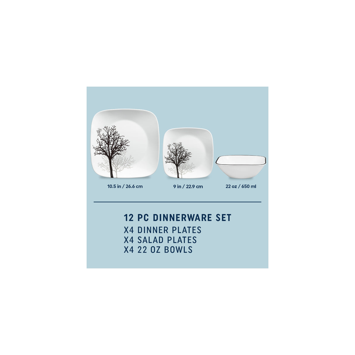 Corelle® Square Timber Shadows 12-piece Dinnerware Set, Service for 4