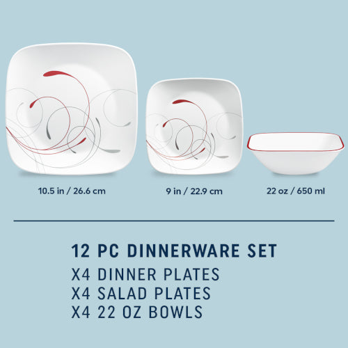 Corelle Square Splendor 12-piece Dinnerware Set, Service for 4 - Thumbnail 2