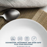 Shimmering White Dinnerplate with text dishwasher, microwave & oven safe plus stain resistant