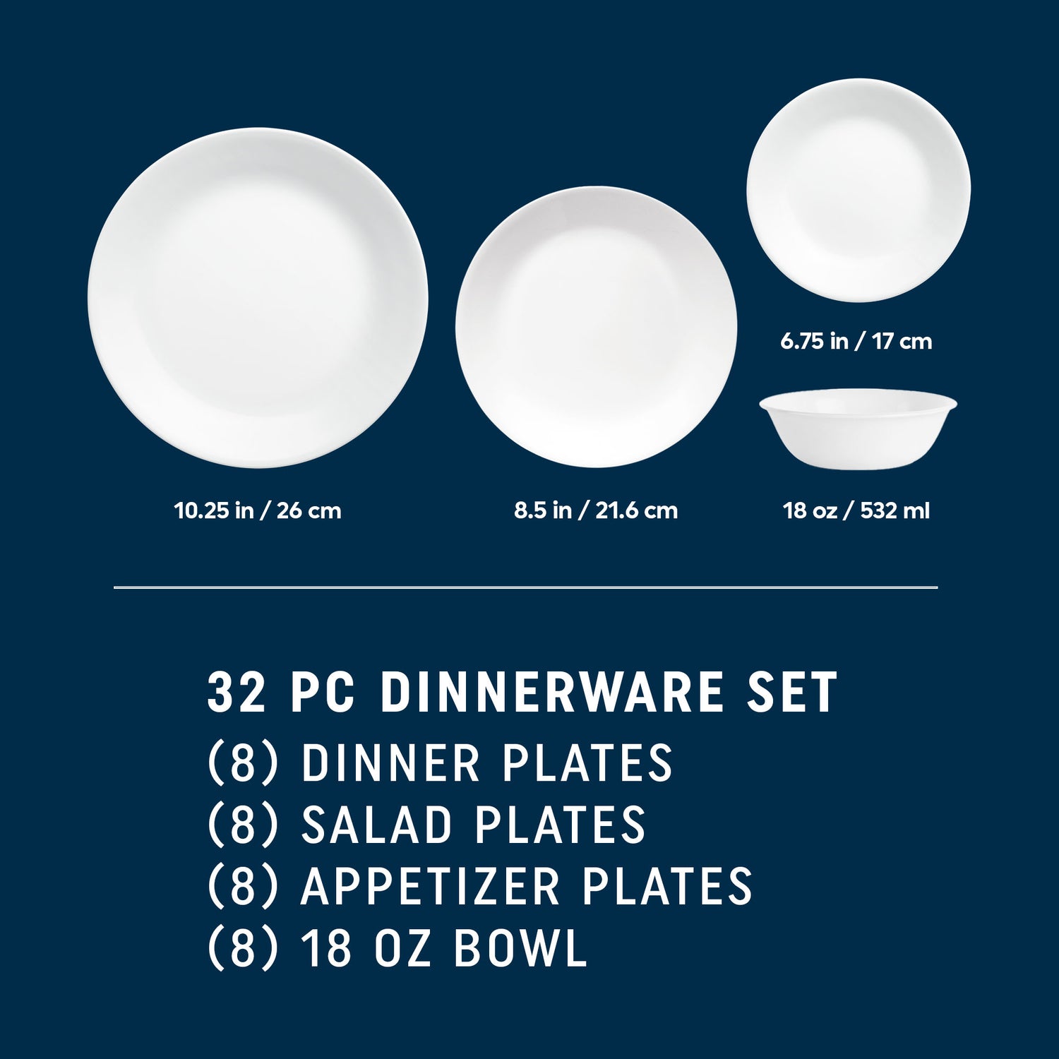 Corelle® Shimmering White 32-piece Dinnerware Set, Service for 8
