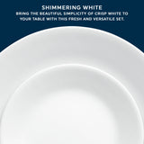 text - Shimmering White.  bring the beautiful simplicity of crisp white to your table with this fresh & versatile set. 