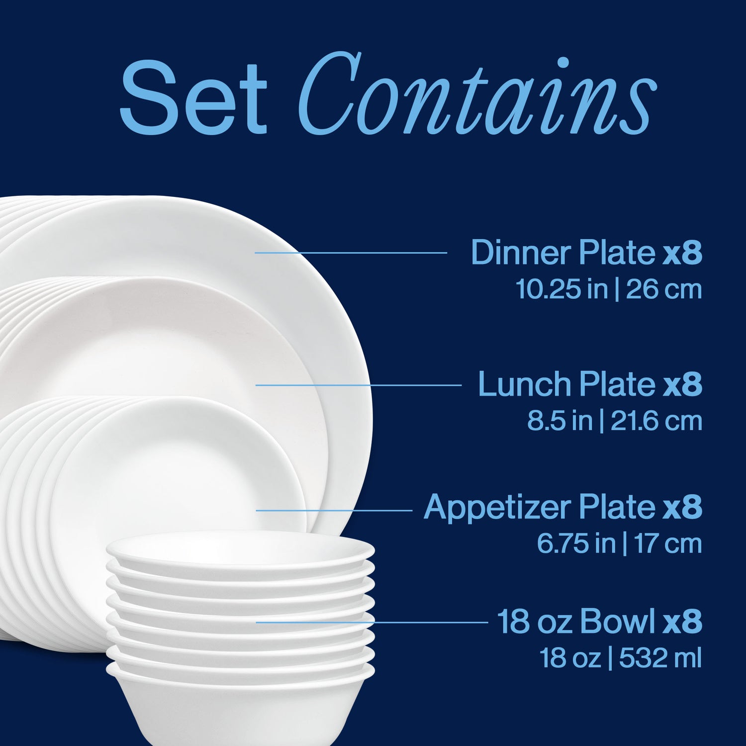 Corelle® Shimmering White 32-piece Dinnerware Set, Service for 8