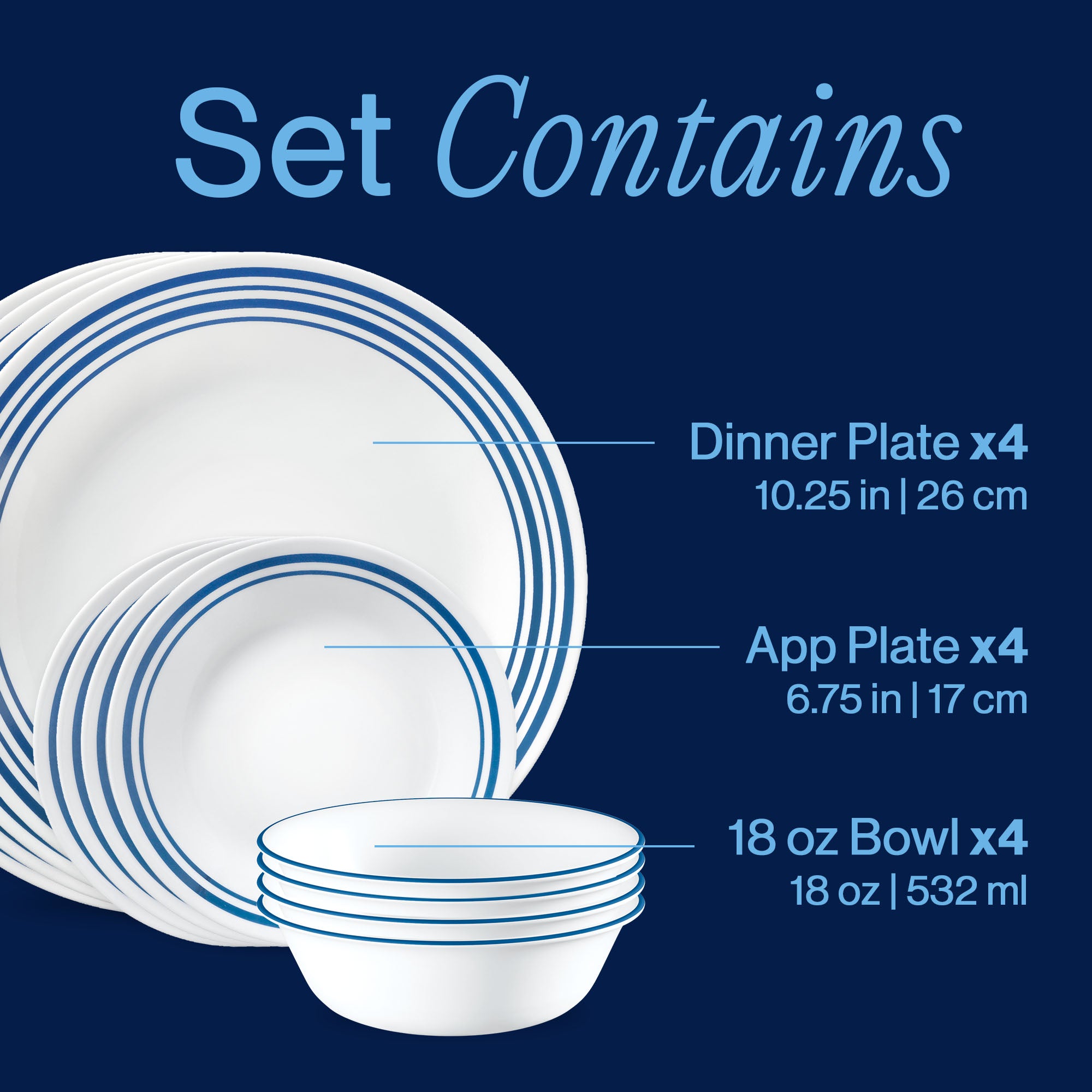 Blue Banded 12-piece Dinnerware Set for 4 | Corelle® Laila