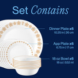 Corelle® Butterfly Gold II 18-piece Dinnerware Set, Service for 6