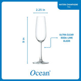 Ocean Glass Matera Champagne Flutes (4-Pieces), 7-ounce, dishwasher safe