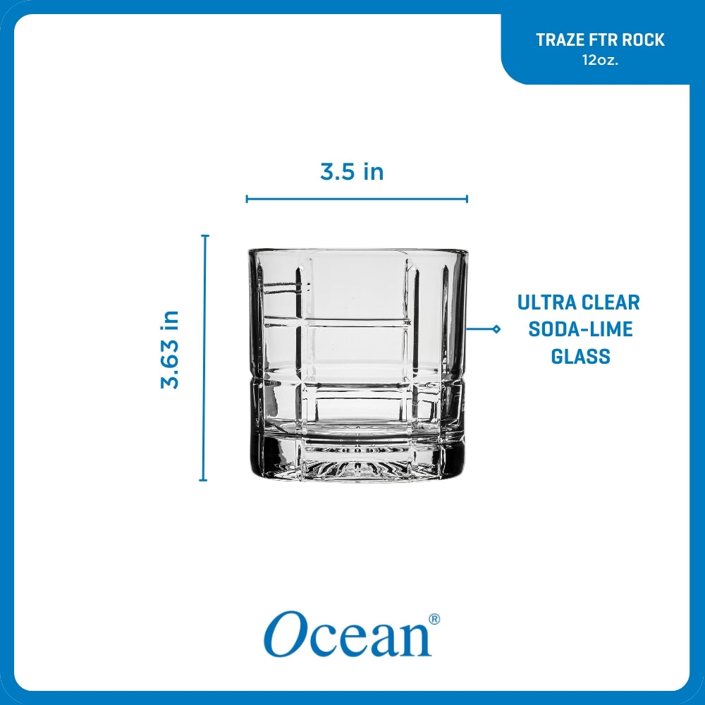 Ocean Glass Traze FTR Rocks Glasses (4-Pieces), 12-ounce, Dishwasher Safe