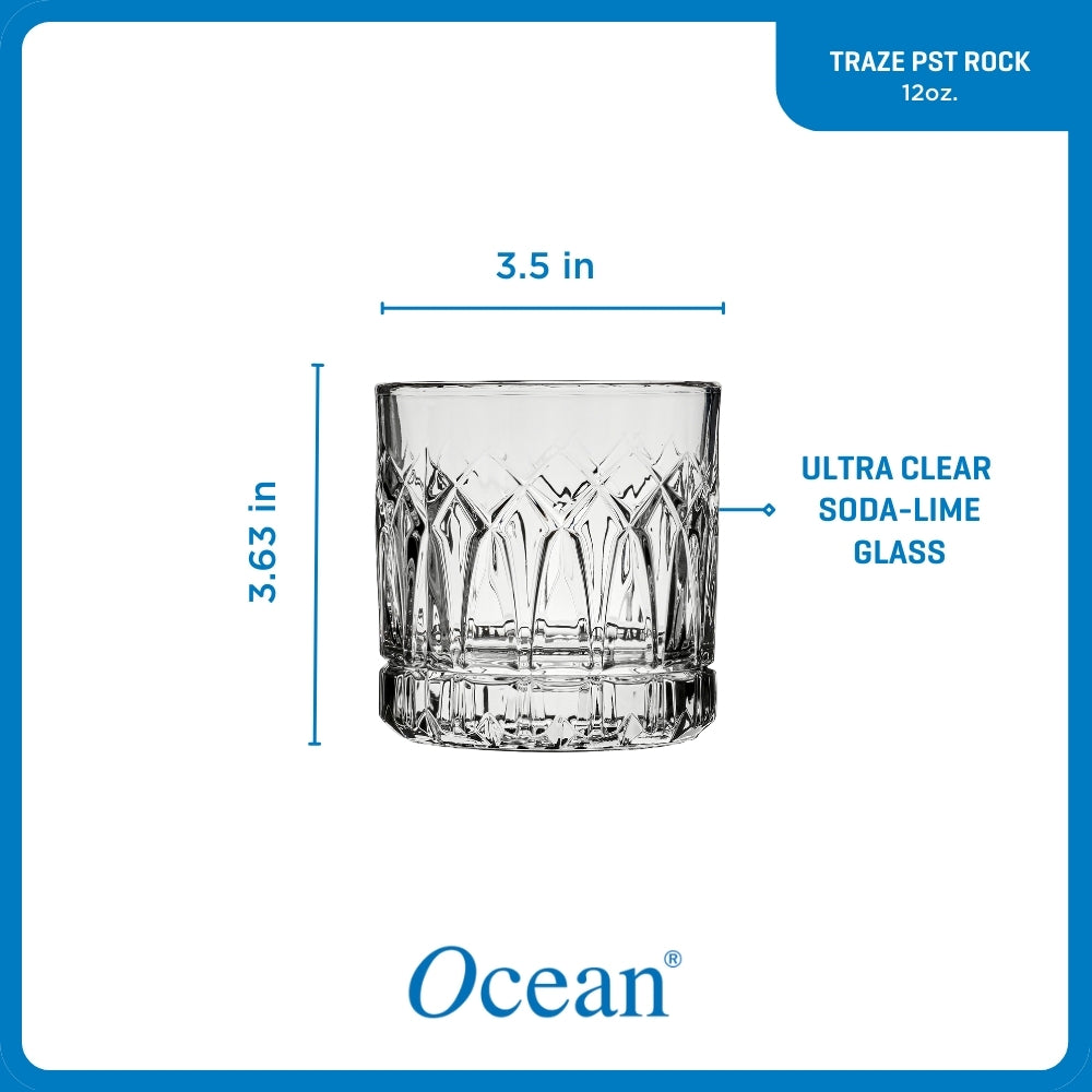 Ocean Glass Traze PST Rocks Glasses (4-Pieces), 12-ounce, Dishwasher Safe