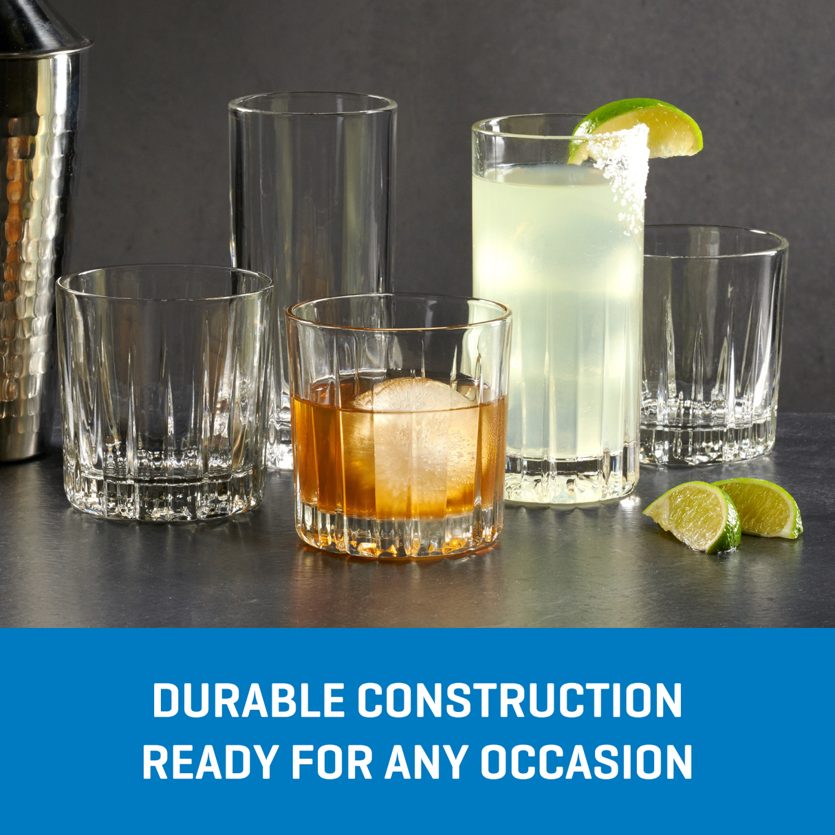 Ocean Glass Traze PRE Rocks Glasses (4-Pieces), 12-ounce, Dishwasher Safe