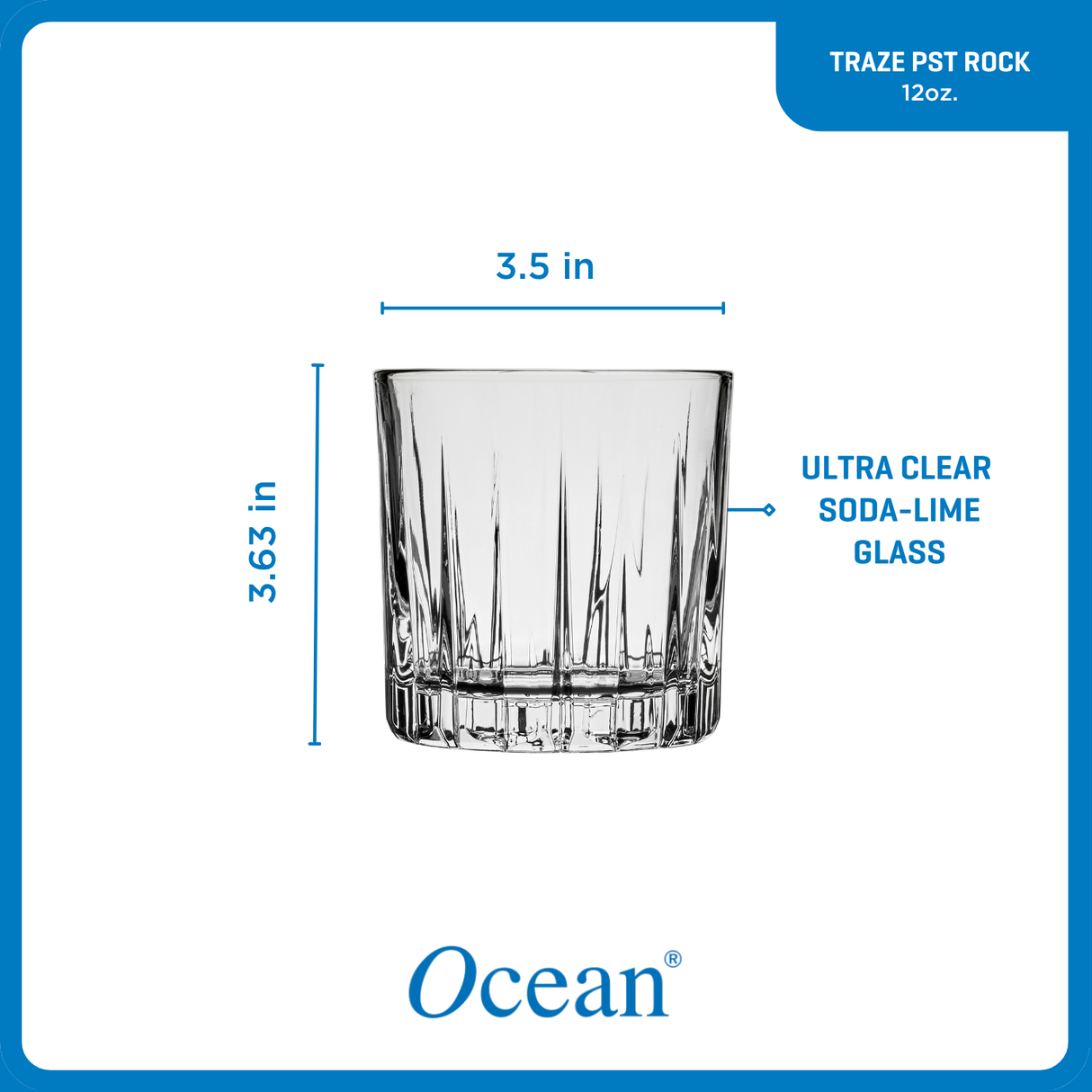 Ocean Glass Traze PRE Rocks Glasses (4-Pieces), 12-ounce, Dishwasher Safe