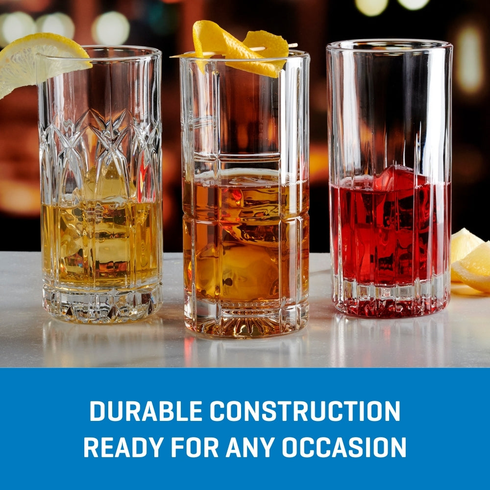 Ocean Glassware Traze PST Highball Glasses (4-Pieces), 12-ounce, Dishwasher Safe