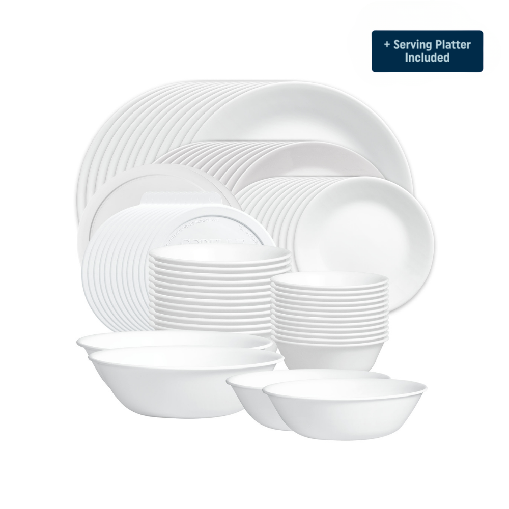 Corelle® Winter Frost White Dinnerware Set – Service for 12 + Serving Platter