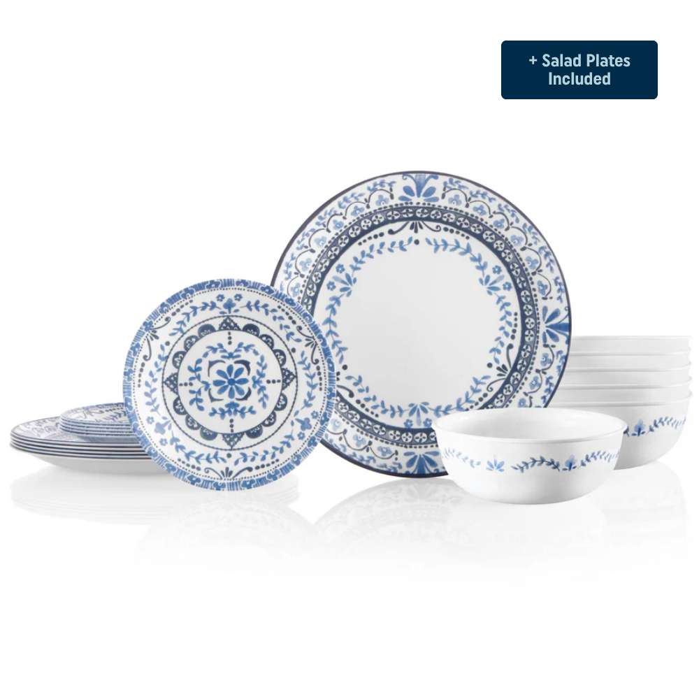 Corelle 皿とボウルセット 24点 Corelle® Portofino Dinnerware Set for 6 + Salad Plates | 24-Piece Set