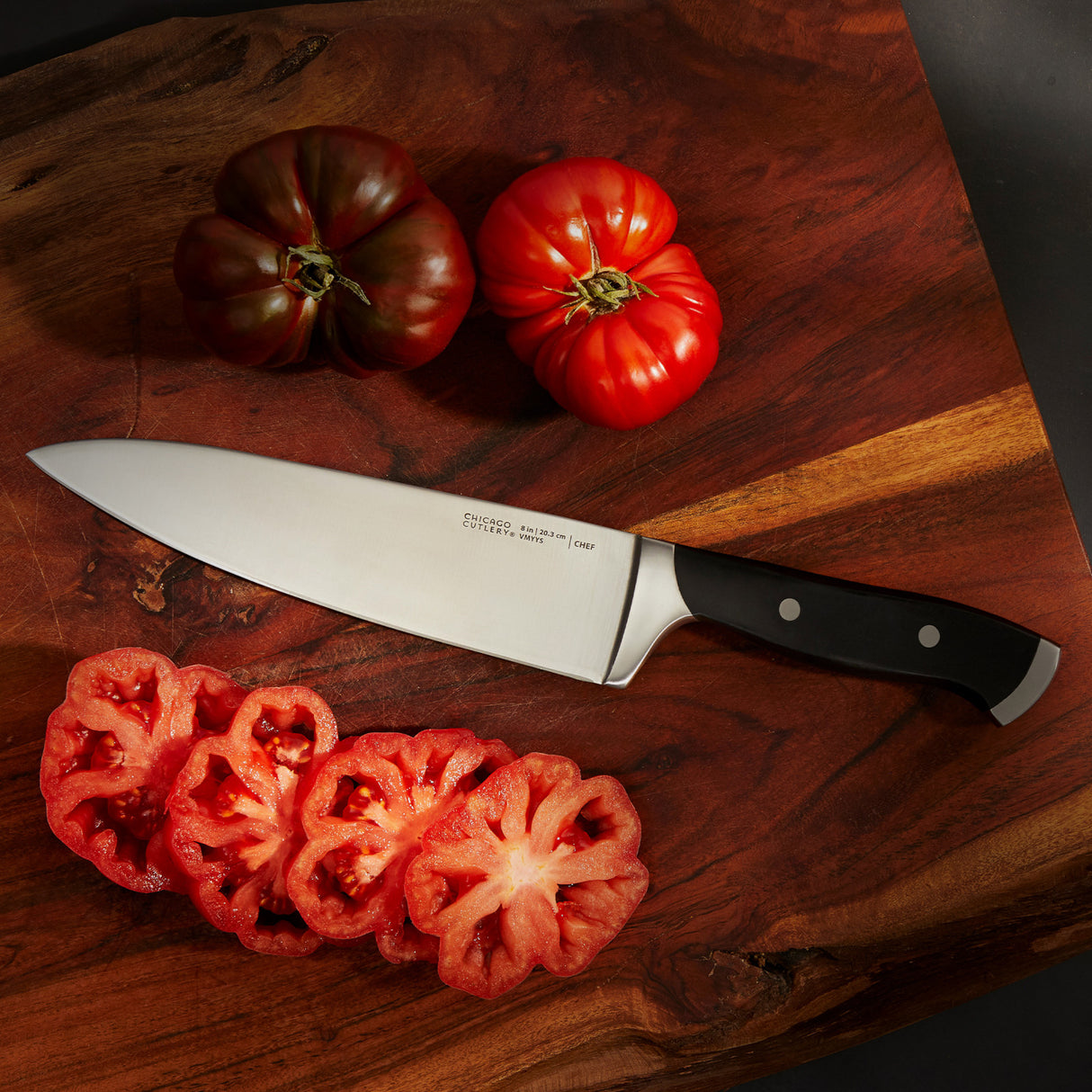 Armitage Chef Knife on a cutting board