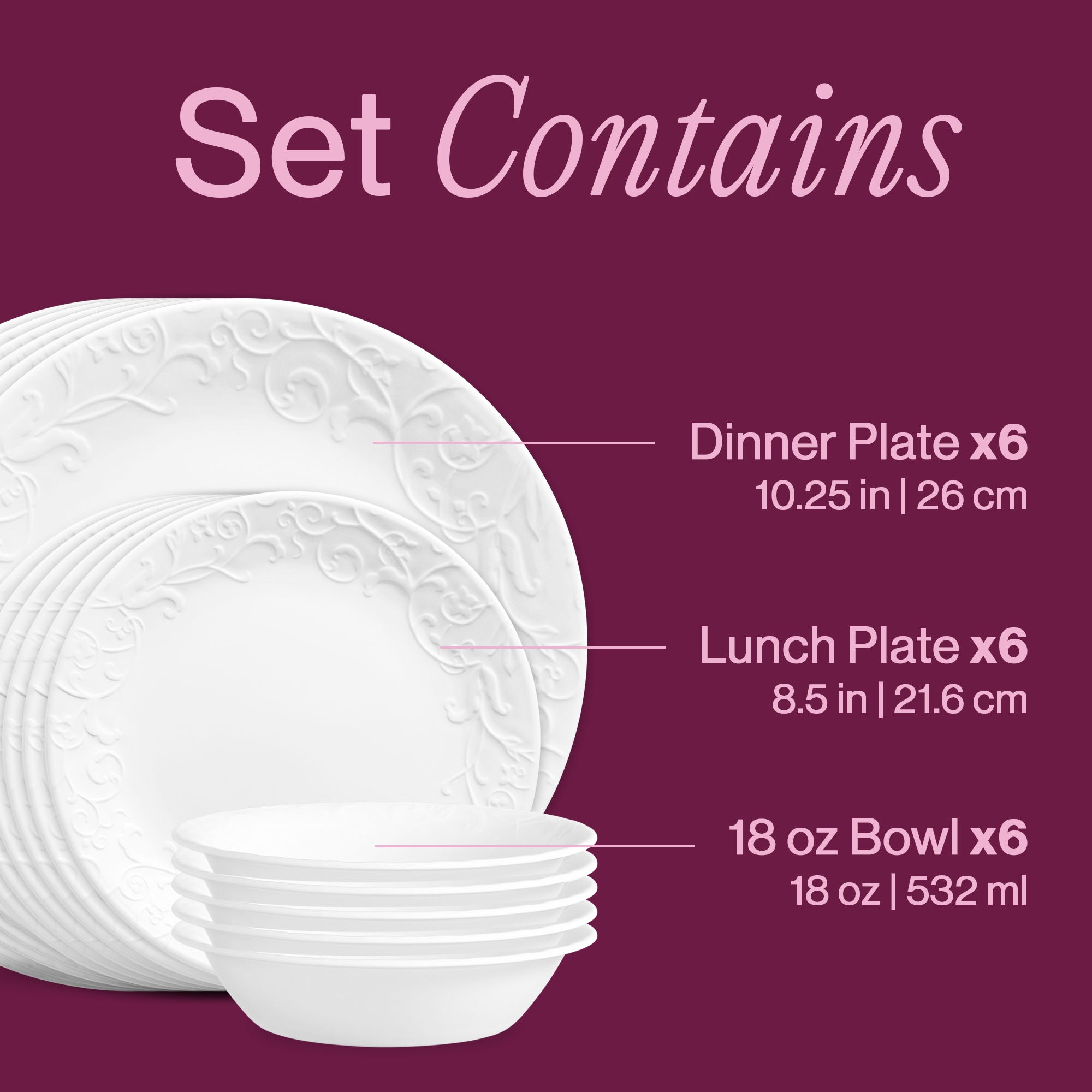 Embossed White 18-Piece Dinnerware Set for 6 | Corelle Bella Faenza