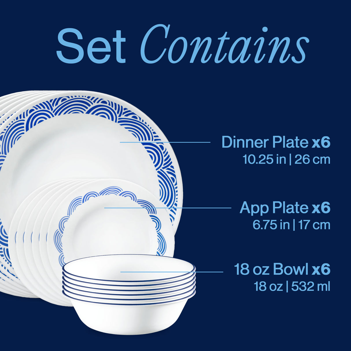 Corelle® Rolling Waves 18-piece Dinnerware Set, Service for 6