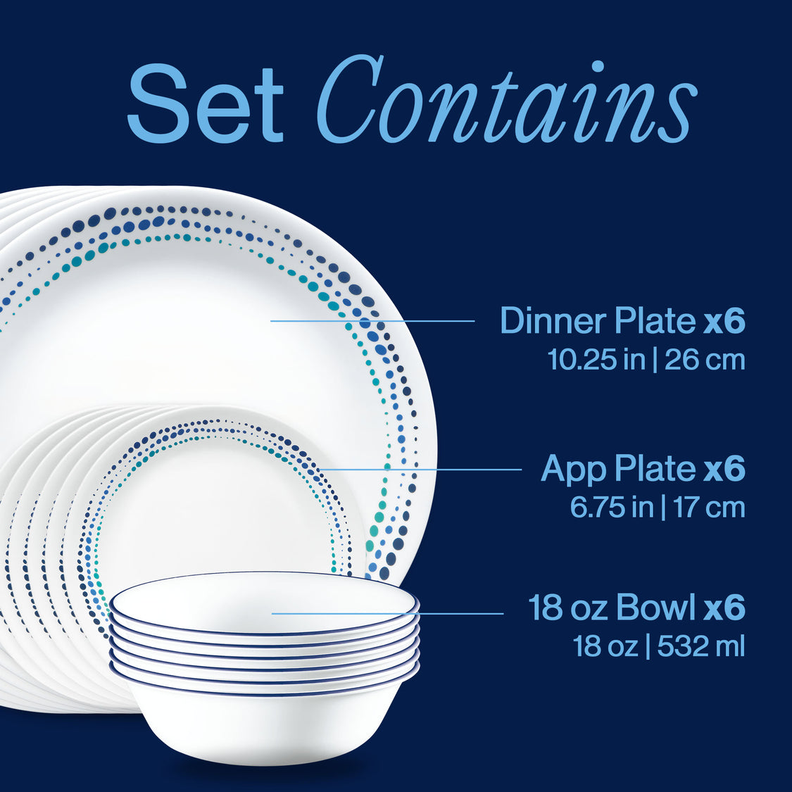 Corelle® Ocean Blues 18-piece Dinnerware Set, Service for 6
