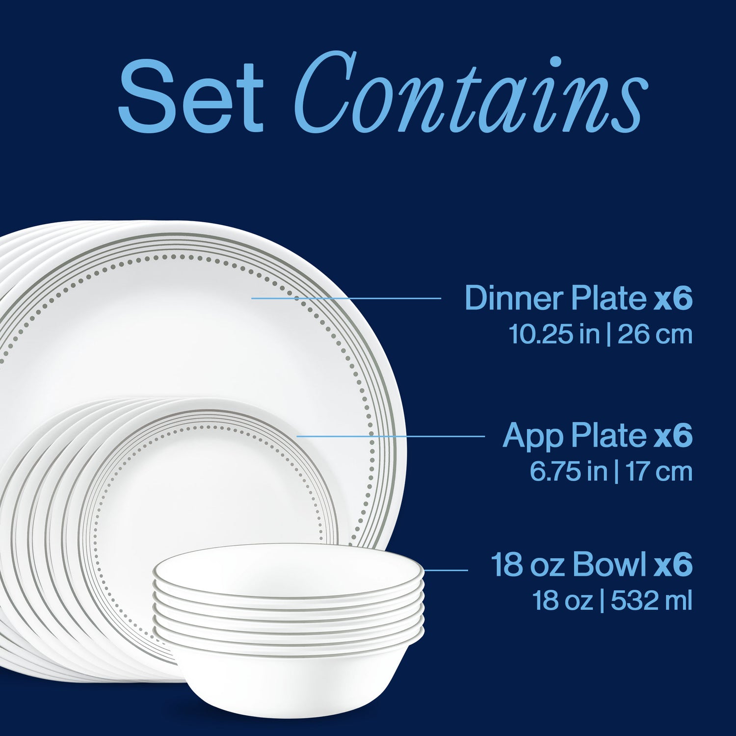 Corelle® Mystic Gray 18-piece Mugless Dinnerware Set, Service for 6