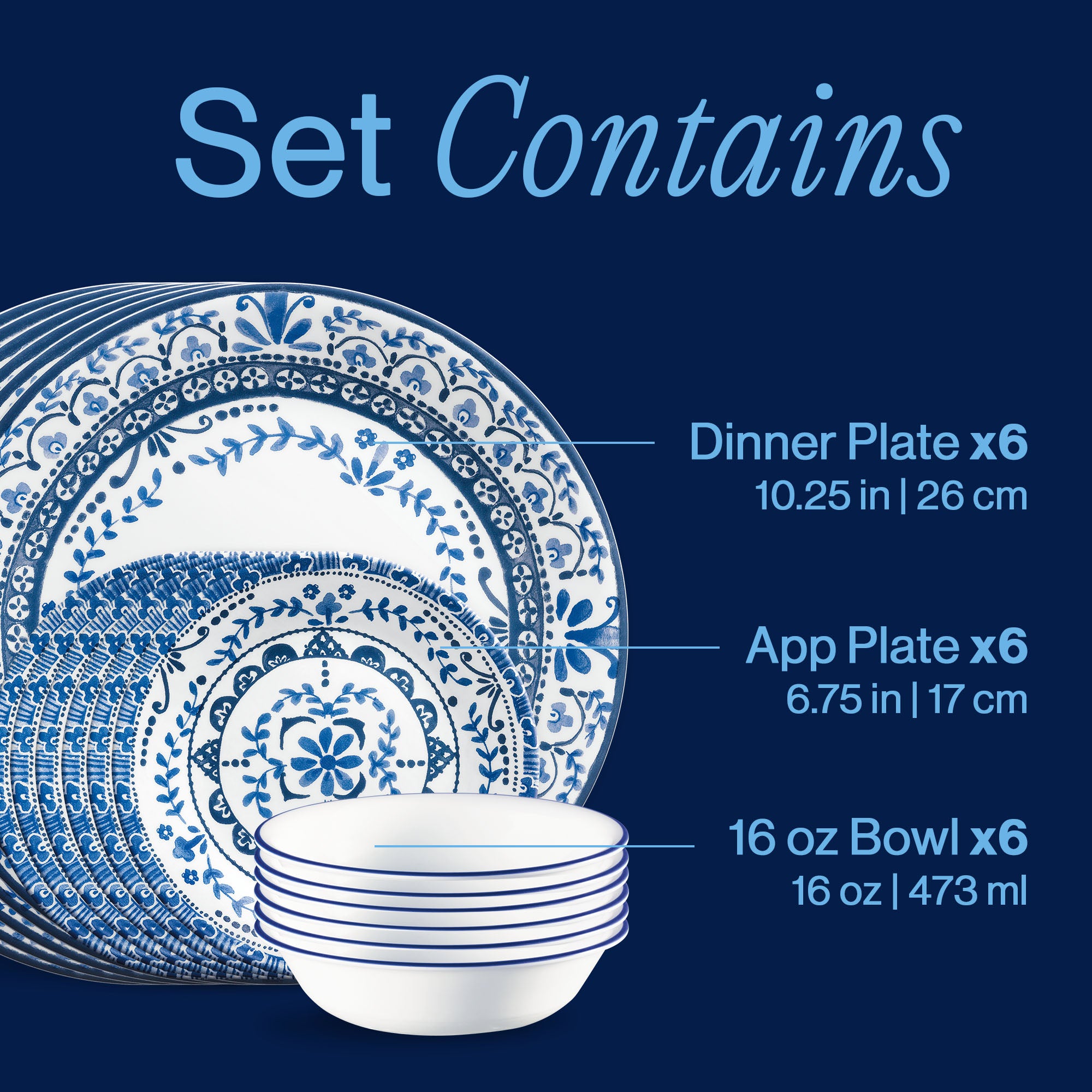 Corelle® Portofino Dinnerware Set for 6 + Salad Plates | 24-Piece Set