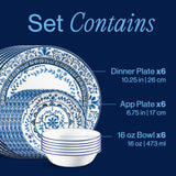 Corelle® Portofino Dinnerware Set – Service for 6 + Salad Plates