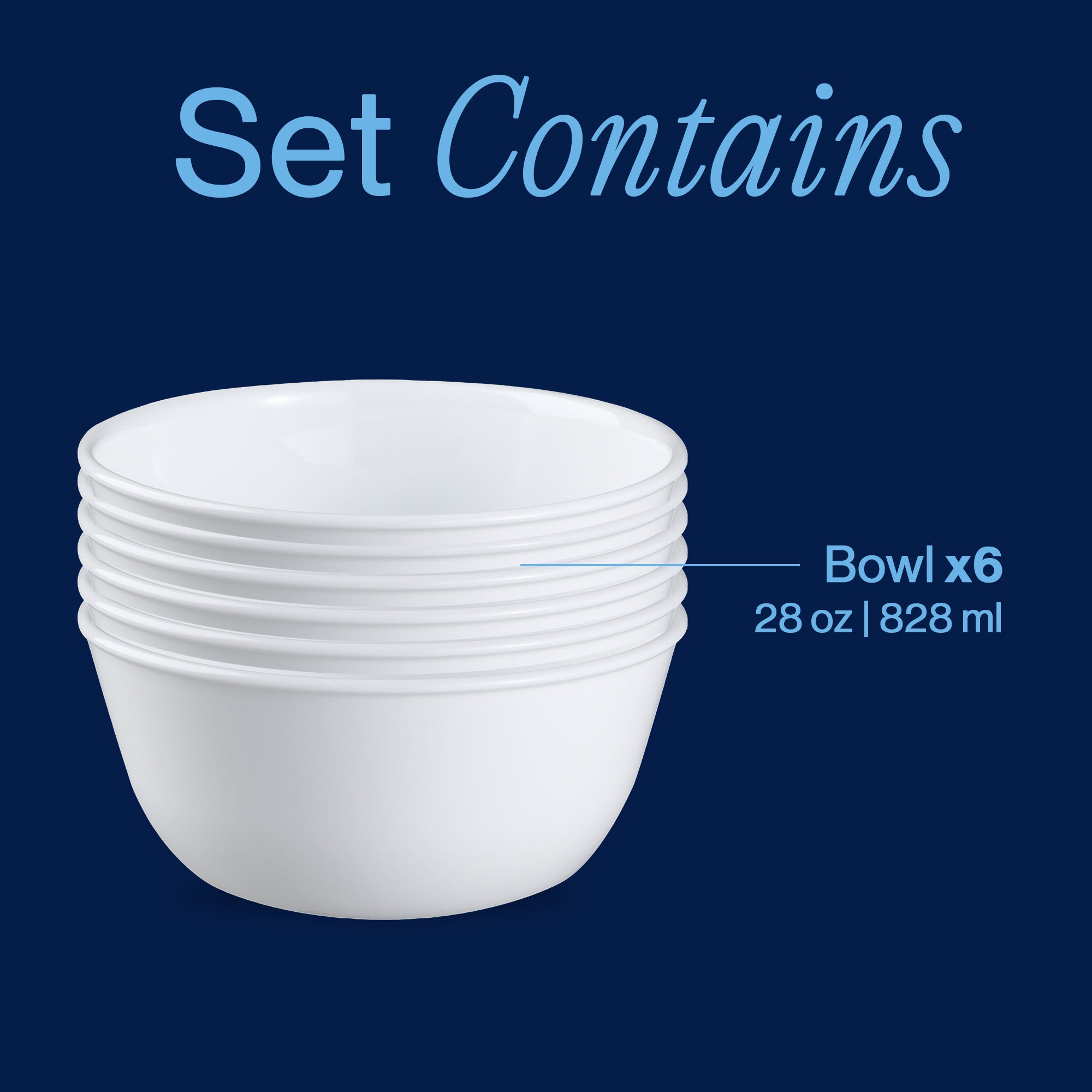 Large 28-ounce White Bowls, Set of 6 | Corelle Winter Frost White