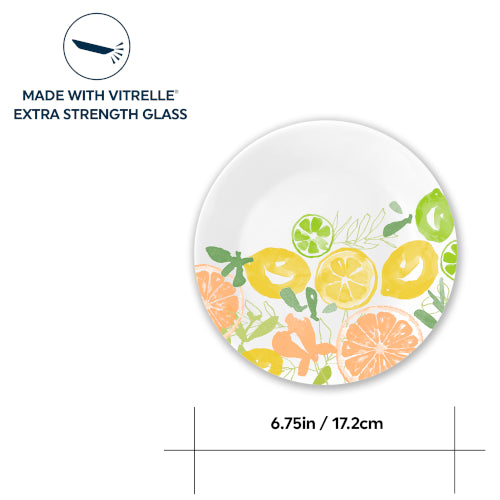 Contemporary Fruit 6.75" Appetizer Plate with text made from vitrelle extra strength glass