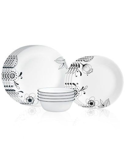 Corelle Inked Poppy 12-piece Dinnerware Set, Service for 4