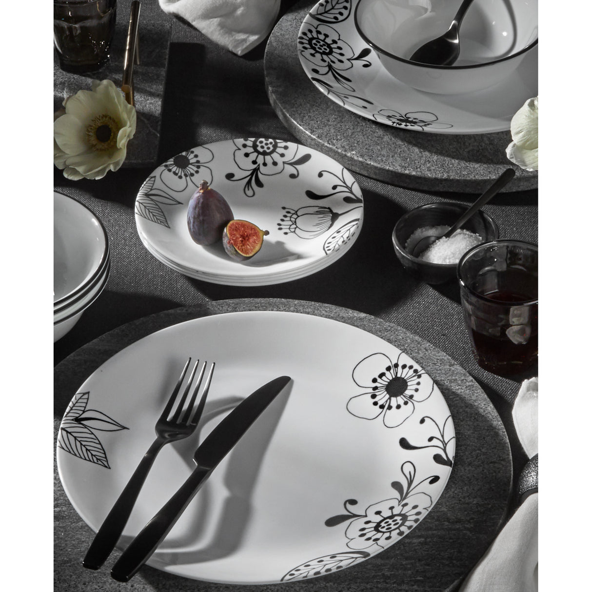 Corelle® Floral Noir 12-piece Dinnerware Set, Service for 4