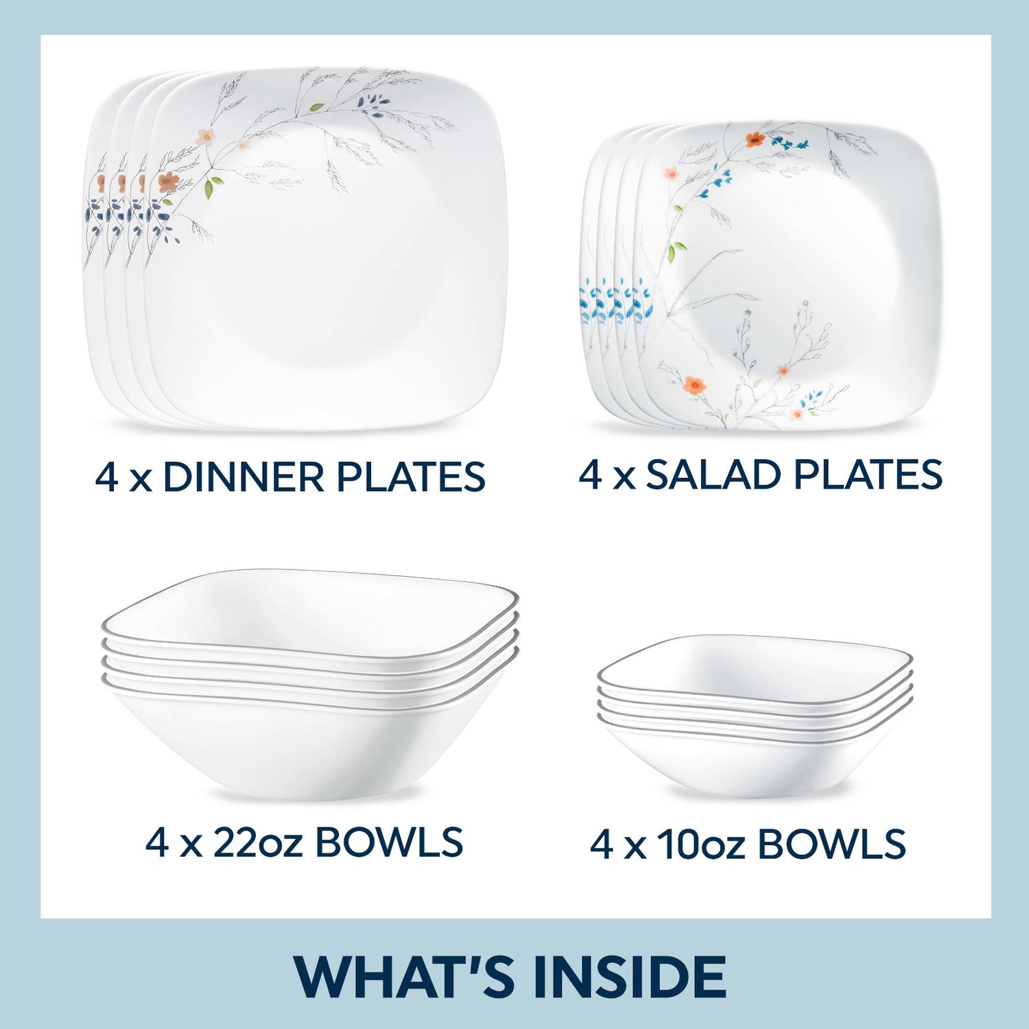 Corelle® Adlyn 16piece Mugless Dinnerware Set, Service for 4