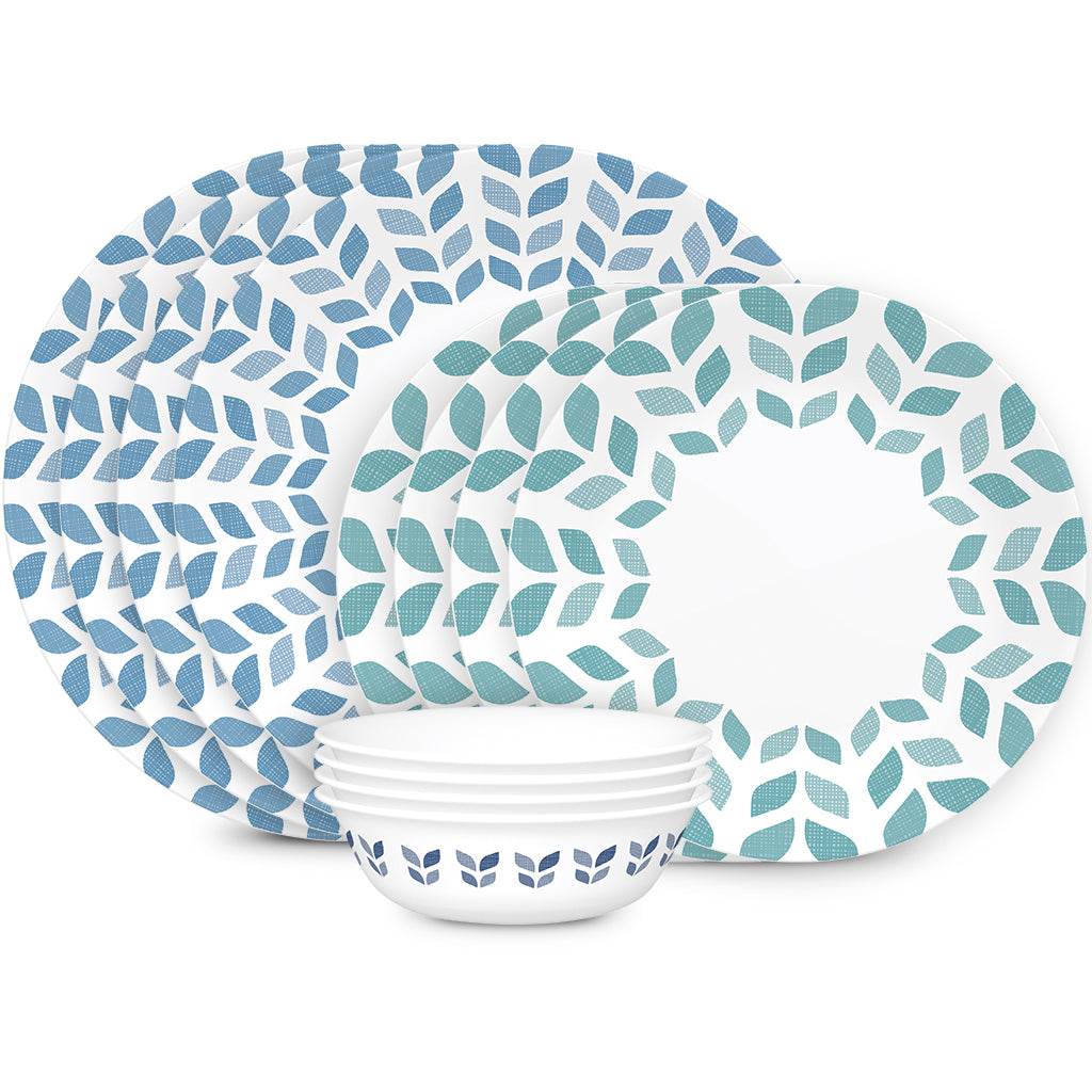 Blue Leaf 12-Piece Dinnerware Set for 4 | Corelle Global Collection ...