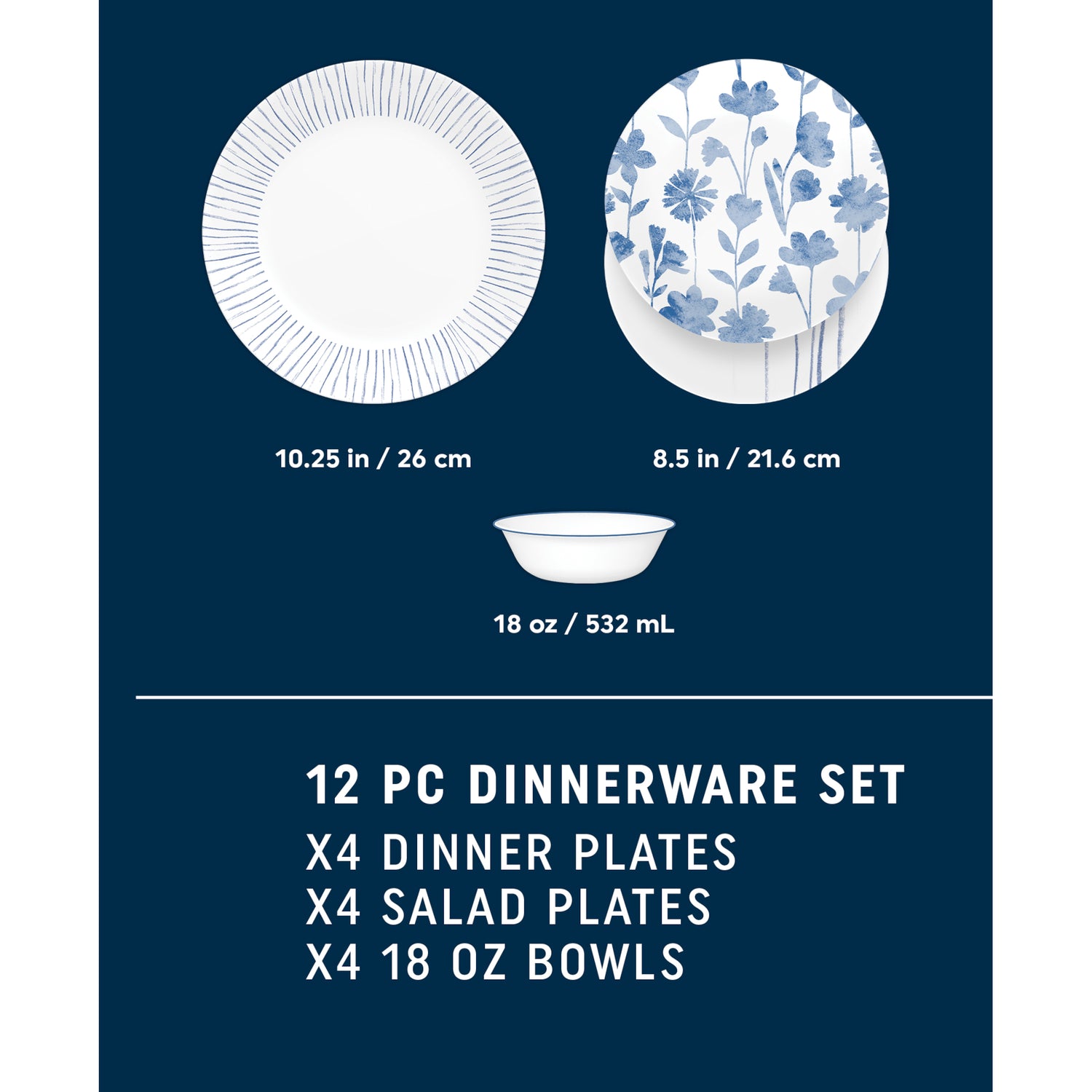 Corelle® Botanical Stripes 12-piece Dinnerware Set, Service for 4