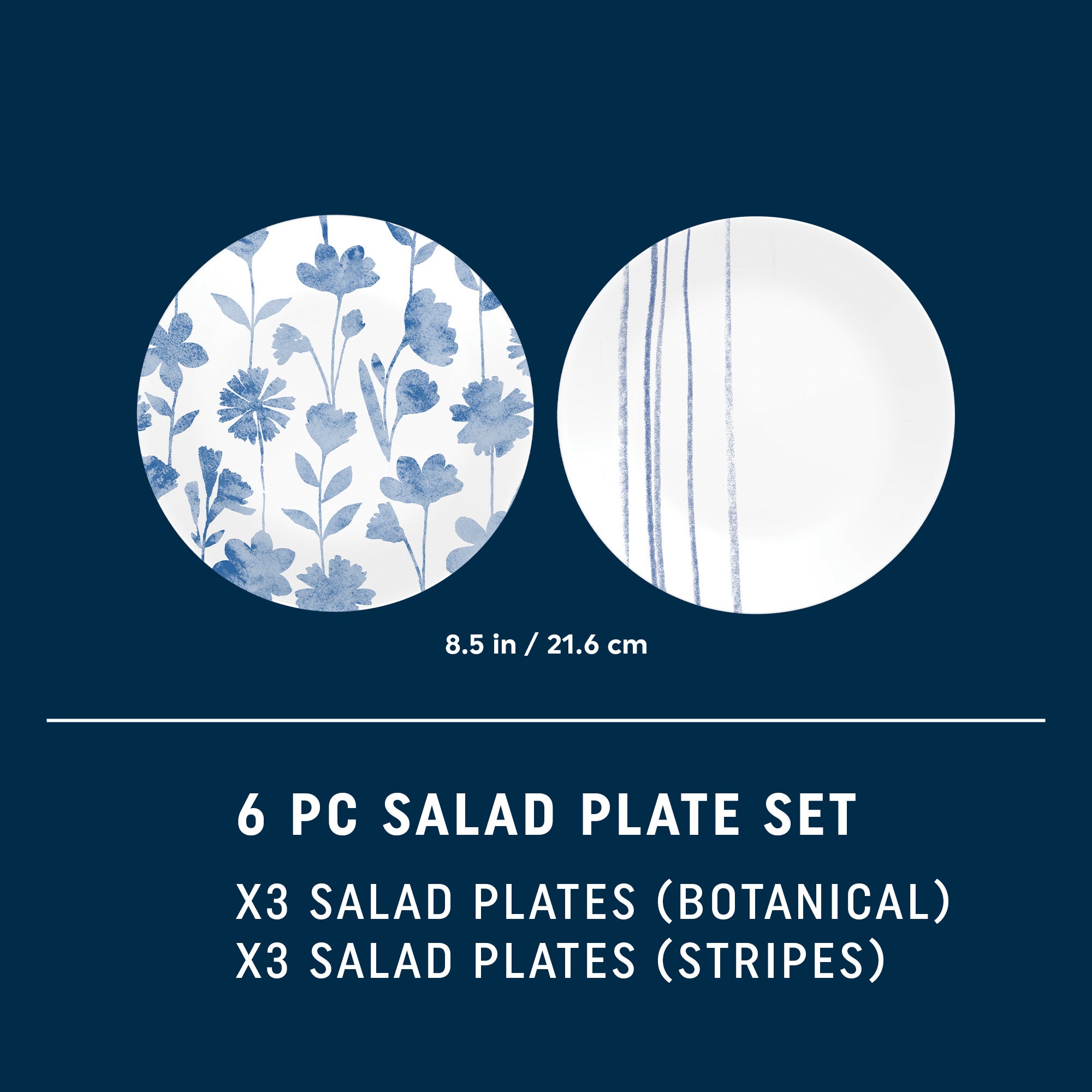 Corelle Botanical Stripes 8.5" Salad Plates, 6 Pack - Thumbnail 2