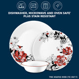 Chelsea Rose dinner ware with text dishwasher, microwave & ovensafe plus stain resistant