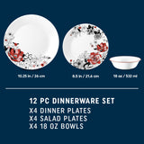 Dinnerplate, salad plate and cereal bowl with dimensions