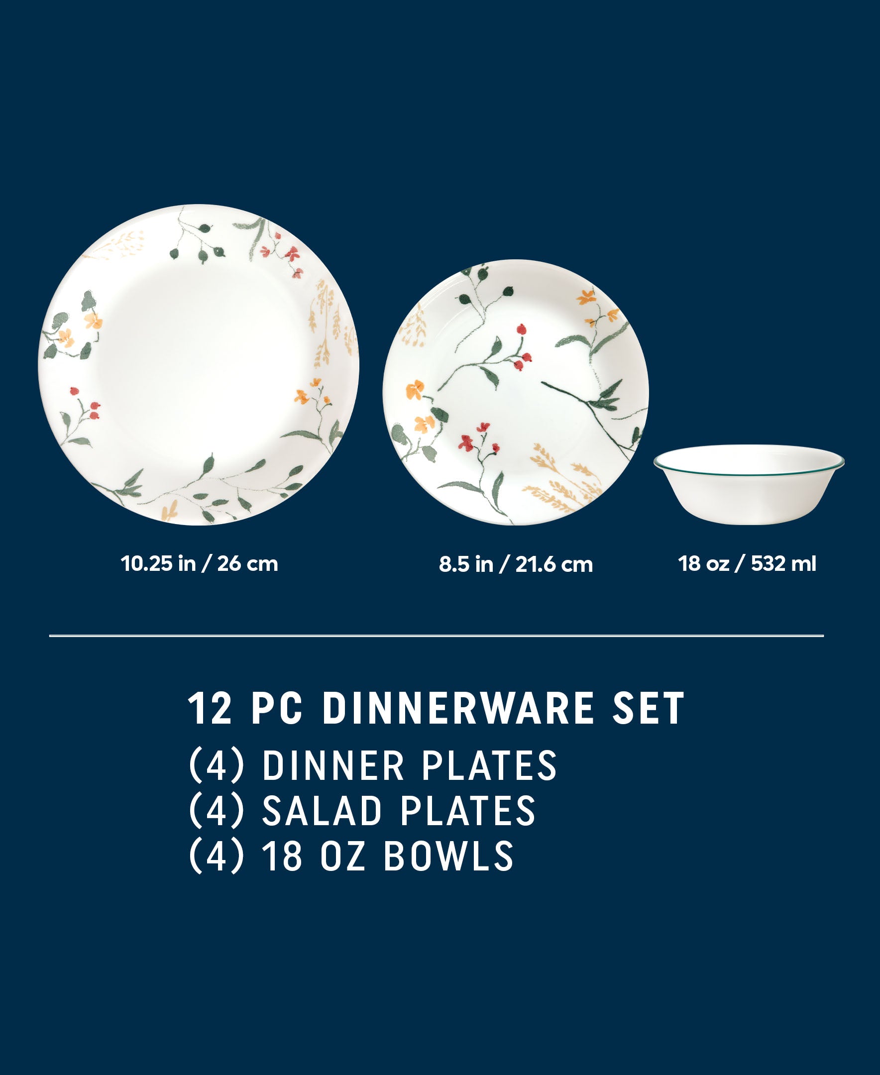 Corelle® Wildflower Scatter 12-Piece Dinnerware Set | Lightweight