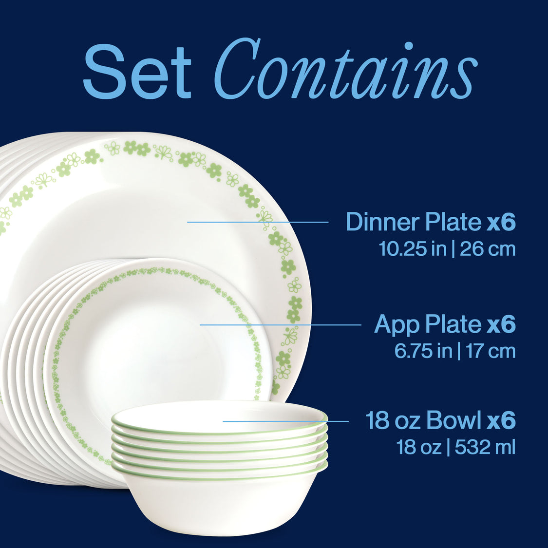 Vintage Floral 18-Piece Dinnerware Set for 6 | Corelle Spring Blossom Green