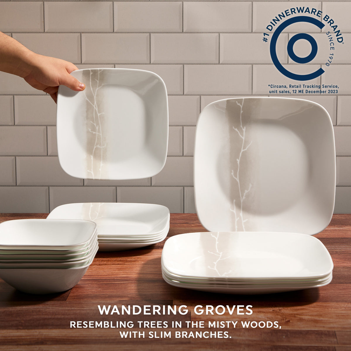 Sentiments Corelle Corelle® Square Wandering Grove 18-piece Dinnerware Set, Service for 6