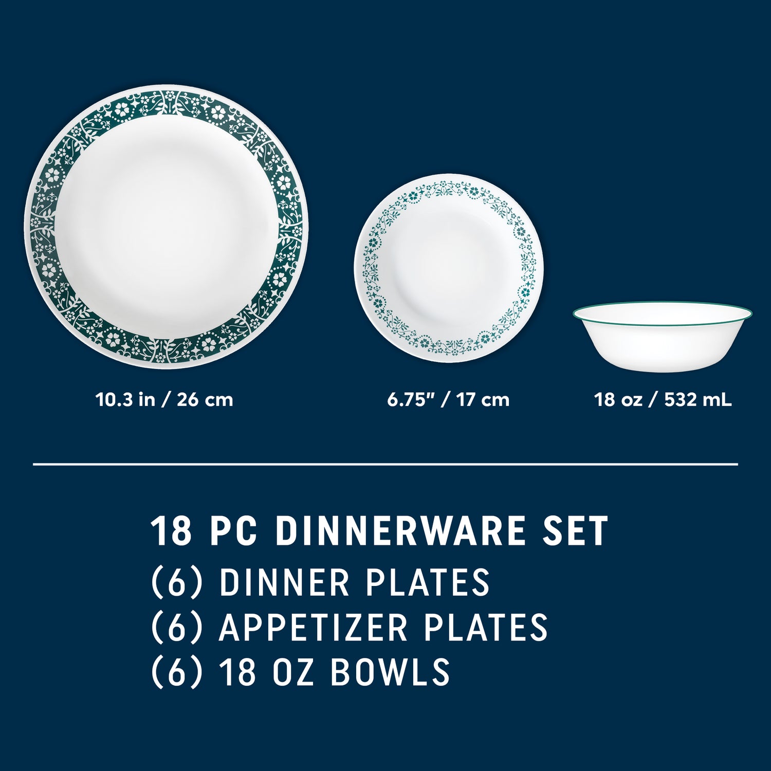 Corelle® Penelope 18-piece Dinnerware Set, Service for 6