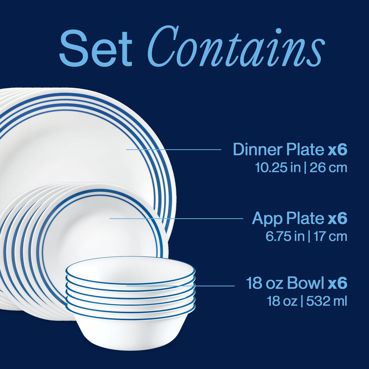 Corelle 18-Piece Laila Glass Dinnerware Set, Service for 6